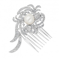 Statement pearl and crystal swirl mini silver hair comb