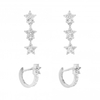 Stering Silver 925 Cubic Zirconia Flower Hoop Set - Pack of 2