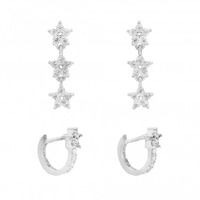 Stering Silver 925 Cubic Zirconia Flower Hoop Set - Pack of 2