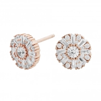 Sterling Silver 14ct Rose Gold Baguette Halo Earrings