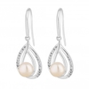 Sterling Silver 925 Freshwater Pearl And Cubic Zirconia Double Halo Earrings