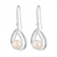 Sterling Silver 925 Freshwater Pearl And Cubic Zirconia Double Halo Earrings