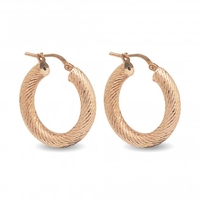 Sterling Silver 925 14ct Rose Gold Chunky Diamond Cut Hoop Earrings