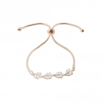 Sterling Silver 925 14ct Rose Gold Cubic Zirconia Leaf Marquise Toggle Bracelet