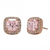 Sterling Silver 925 14ct Rose Gold Plated Pink Cubic Zirconia Square Halo Stud Earring