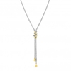 Sterling Silver 925 2-Tone Pave Cubic Zirconia Station Lariat Necklace