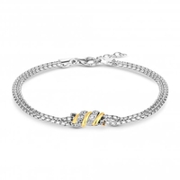 Sterling Silver 925 2-Tone Pave Station Bracelet