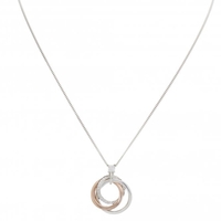 Sterling Silver 925 2-Tone Triple Open Cubic Zirconia Pendant Necklace