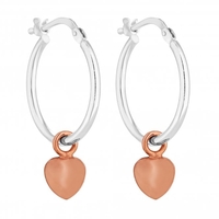 Sterling Silver 925 20mm Two Tone Heart Charm Hoop Earring