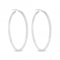 Sterling Silver 925 45mm Beaded Large Hoop Earring
