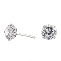 Sterling Silver 925 6mm Round Cubic Zirconia Stud Earring