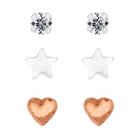 Sterling Silver 925 925 / 14ct Rose Gold Plated Sterling Silver 925 and Cubic Zirconia Stud Earring Set