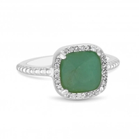 Sterling Silver 925 Amazonite Green Semi - Precious Square Ring
