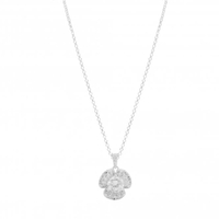 Sterling Silver 925 Baguette Flower Pendant Necklace
