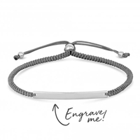Sterling Silver 925 Bar On A Grey Cord Toggle Bracelet - Personalise By Engraving