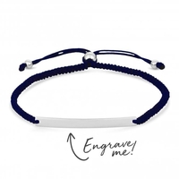 Sterling Silver 925 Bar On A Navy Cord Toggle Bracelet - Personalise By Engraving