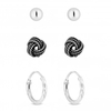 Sterling Silver 925 Black And Silver Diamond Cut Earrings - Pack Of 3