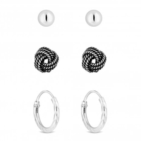 Sterling Silver 925 Black And Silver Diamond Cut Earrings - Pack Of 3
