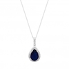 Sterling Silver 925 Blue Cubic Zirconia Halo Short Pendant Necklace
