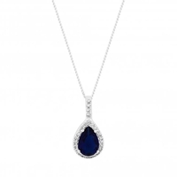 Sterling Silver 925 Blue Cubic Zirconia Halo Short Pendant Necklace