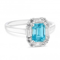 Sterling Silver 925 Blue Cubic Zirconia Halo Sized Ring