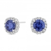 Sterling Silver 925 Blue Cubic Zirconia Halo Stud Earring