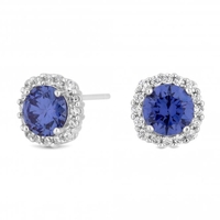 Sterling Silver 925 Blue Cubic Zirconia Halo Stud Earring