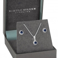 Sterling Silver 925 Blue Cubic Zirconia Halo Jewellery Set