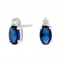 Sterling Silver 925 Blue Cubic Zirconia Oval Stud Earring