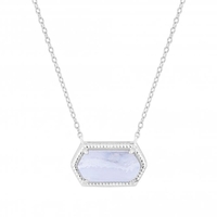 Sterling Silver 925 Blue Lace Agate Semi Precious Necklace