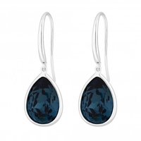 Sterling Silver 925 Blue Swarovski Crystal Pear Drop Earrings