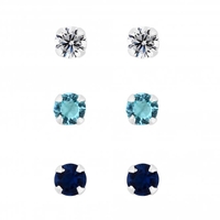 Sterling Silver 925 Blue Tonal Stud Earrings - Pack Of 3