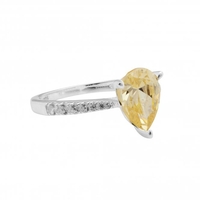 Sterling Silver 925 Canary Yellow Pear Cut Ring