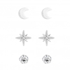 Sterling Silver 925 Clear Cubic Zirconia 3 Pack Star Stud Earring
