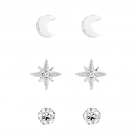 Sterling Silver 925 Clear Cubic Zirconia 3 Pack Star Stud Earring