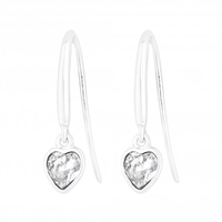 Sterling Silver 925 Clear Heart Drop Earring Embellished With Swarovski Crystals