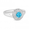 Sterling Silver 925 Cubic Zirconia Aqua Double Halo Ring