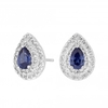 Sterling Silver 925 Cubic Zirconia Double Halo Blue Pear Cut Earring