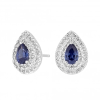 Sterling Silver 925 Cubic Zirconia Double Halo Blue Pear Cut Earring