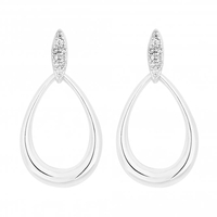 Sterling Silver 925 Cubic Zirconia Pave Top Oval Open Drop Earring