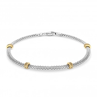 Sterling Silver 925 Cubic Zirconia 2-Tone Mesh Station Bracelet