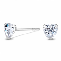 Sterling Silver 925 Cubic Zirconia 5mm Heart Stud Earring