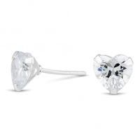 Sterling Silver 925 Cubic Zirconia 7mm Heart Stud Earring
