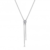 Sterling Silver 925 Cubic Zirconia Adjustable Pave Station Lariat Necklace