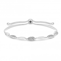 Sterling Silver 925 Cubic Zirconia and Polished Pave Station Toggle Bracelet