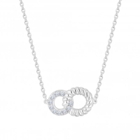 Sterling Silver 925 Cubic Zirconia And Rope Double Open Link Necklace