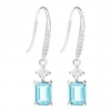 Sterling Silver 925 Cubic Zirconia Aqua Emerald Cut Drop Earring