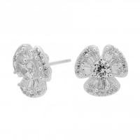 Sterling Silver 925 Cubic Zirconia Baguette Stone Flower Earrings