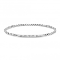 Sterling Silver 925 Cubic Zirconia Bar Beaded Stetch Bracelet