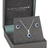 Sterling Silver 925 Cubic Zirconia Blue Round Halo Set